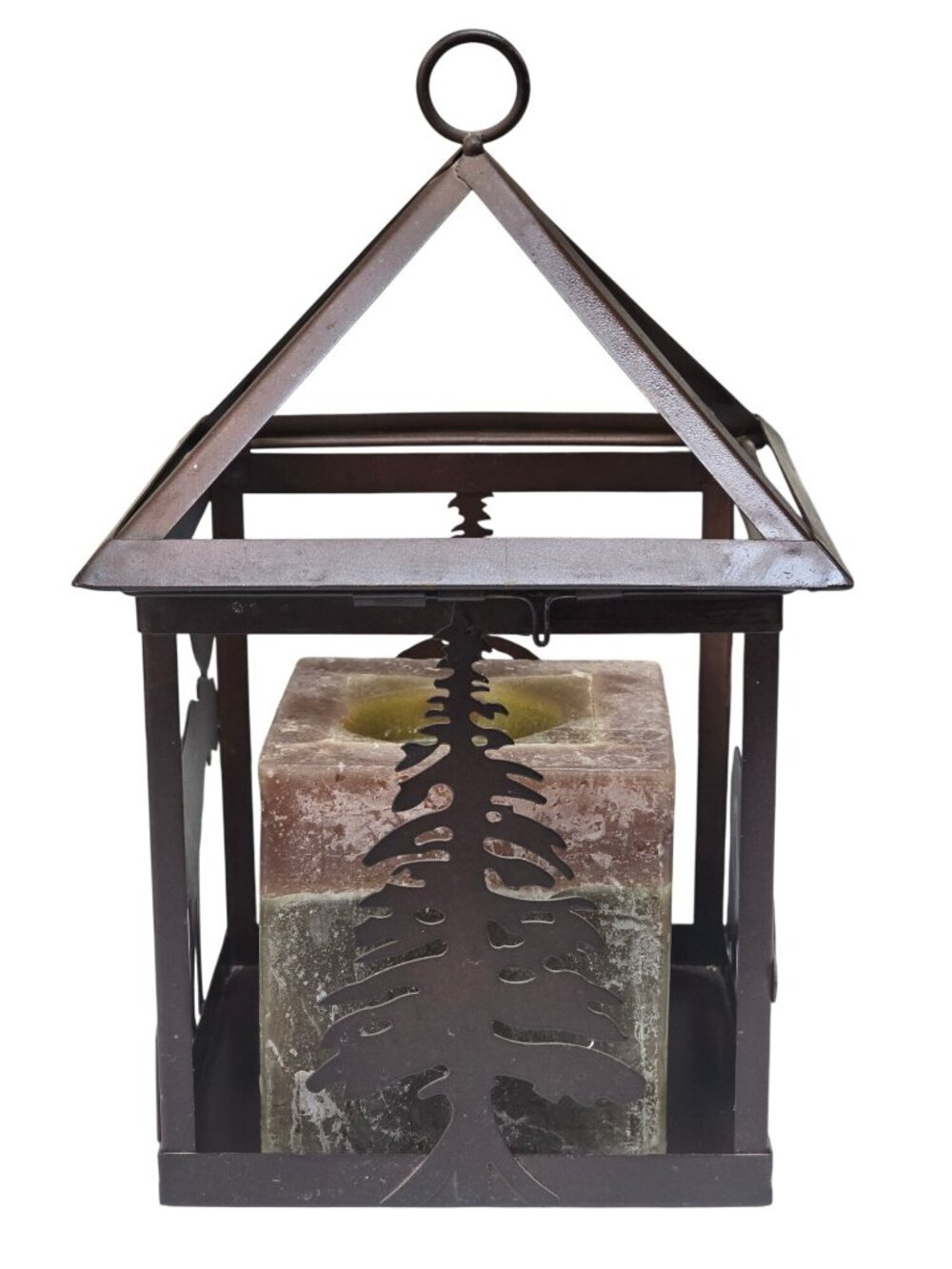 Rustic Metal Candle Lantern With Nature Cutouts Square Elk Bear Tree Cabin Decor